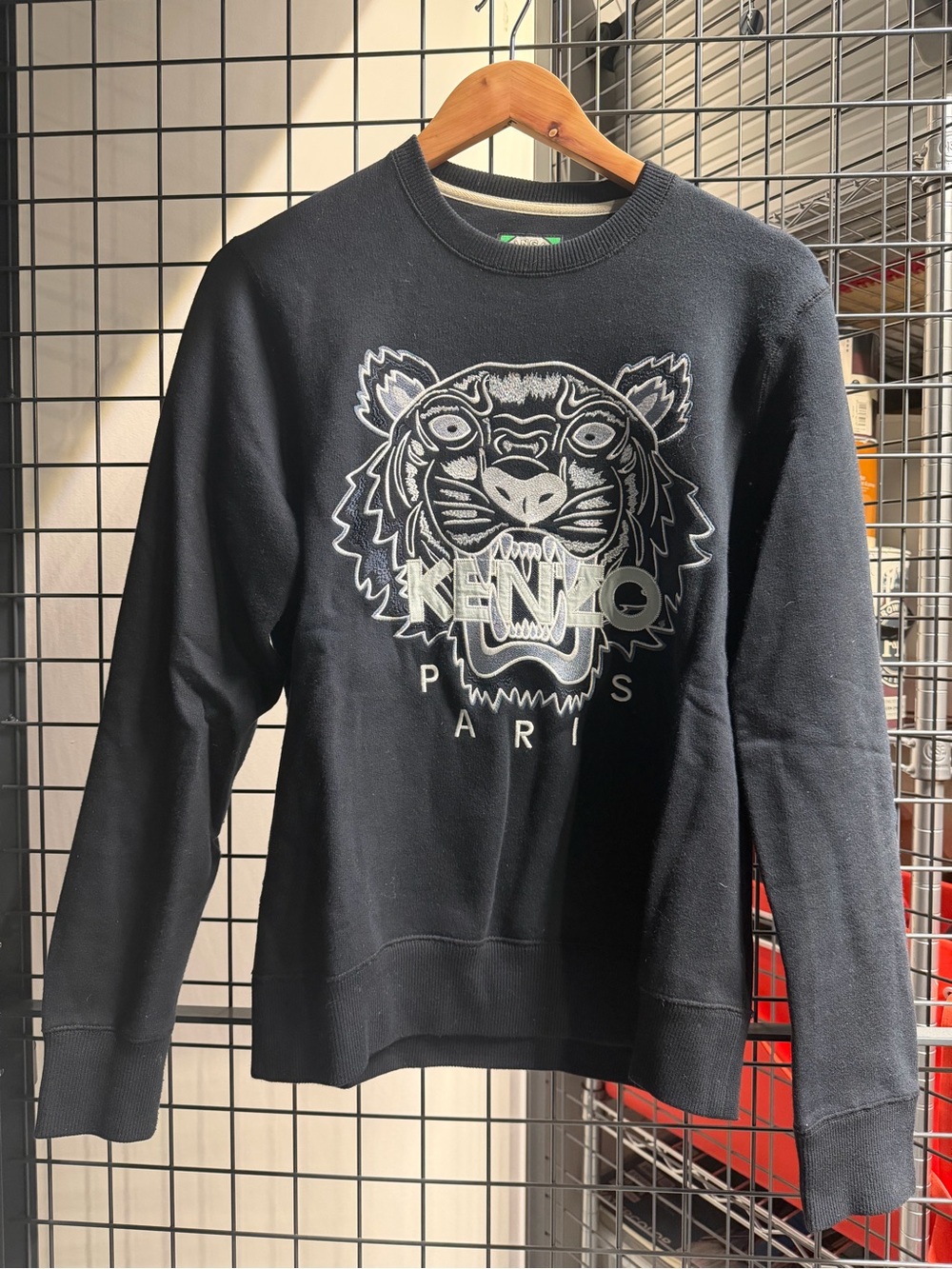 Kenzo Black Crewneck with White Tiger Embroidery